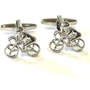 3D Road Cyclist / Racing Bike Cufflinks — Polished Silver
